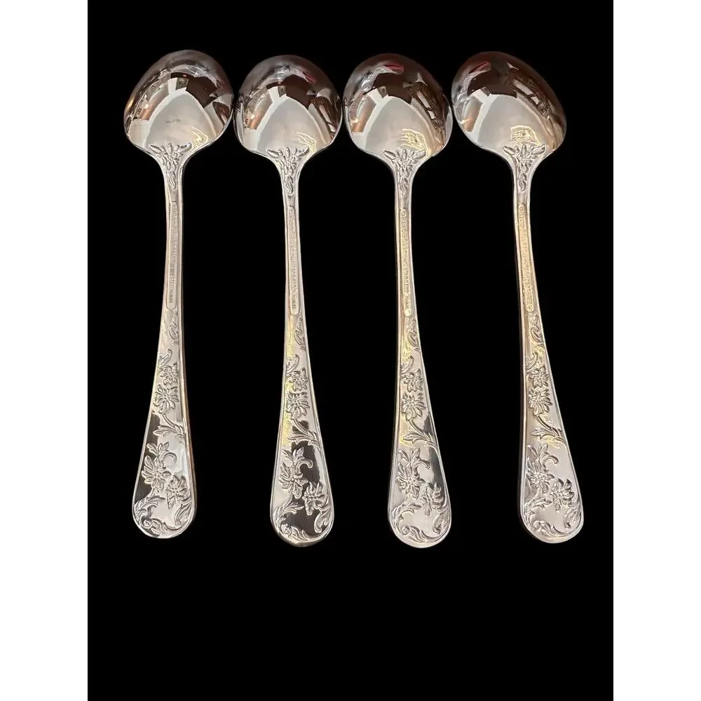 REED & BARTON Stainless QUEEN'S GARDEN Set Of 4 SOUP SPOONS 7
